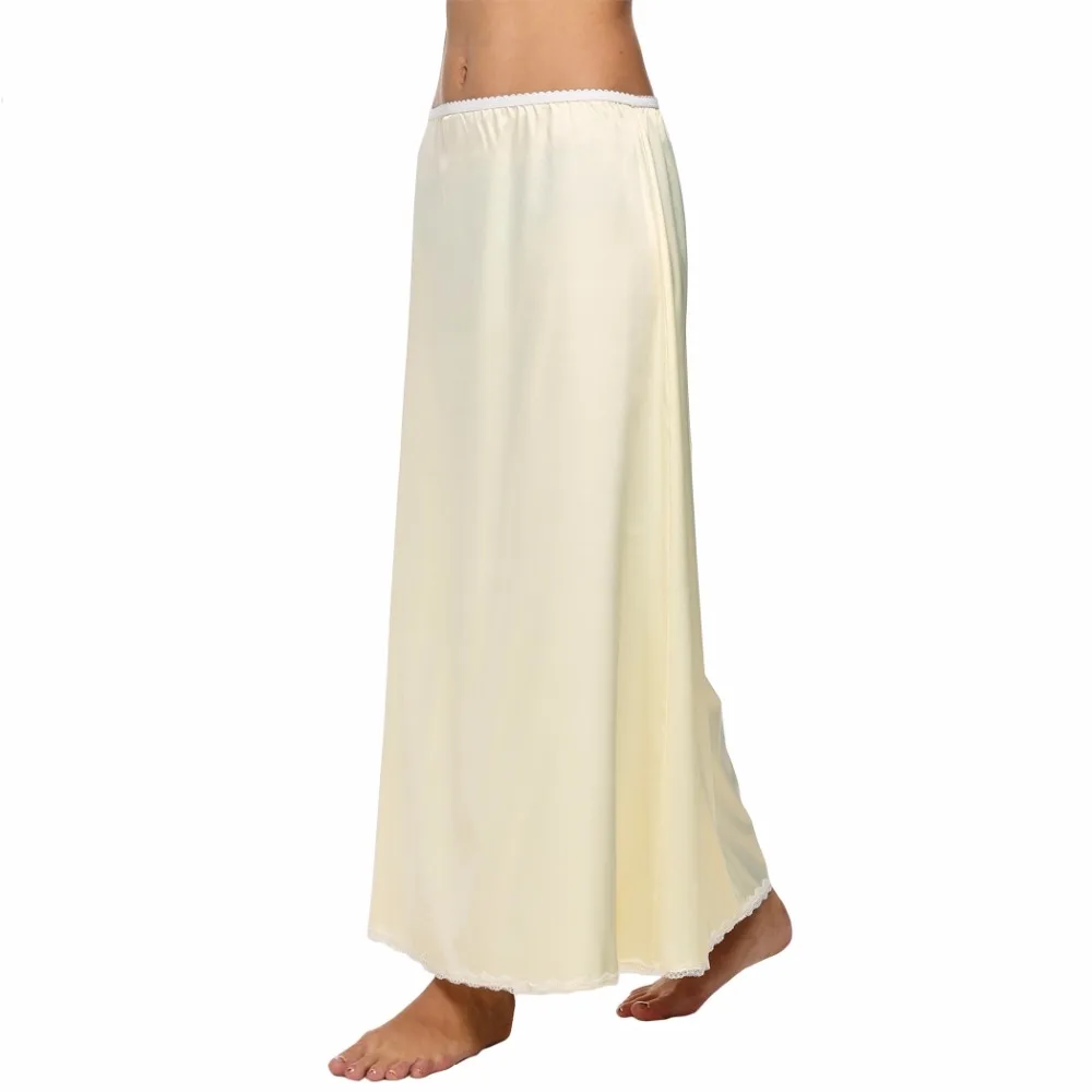 Атласная Нижняя юбка Для женщин кружевная бейка длинные половина слипы женские