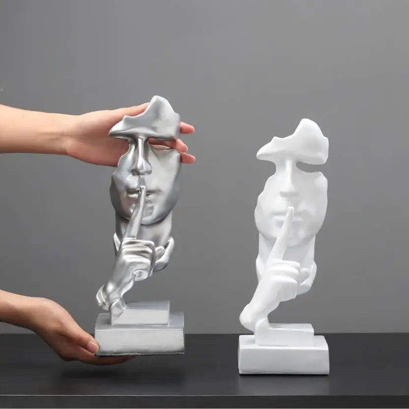

Europe Abstract Portrait Statue Keep Silence Resin Craft Supplies Home Decoration Chic Be Quiet Estatua Office Table Decor GY042