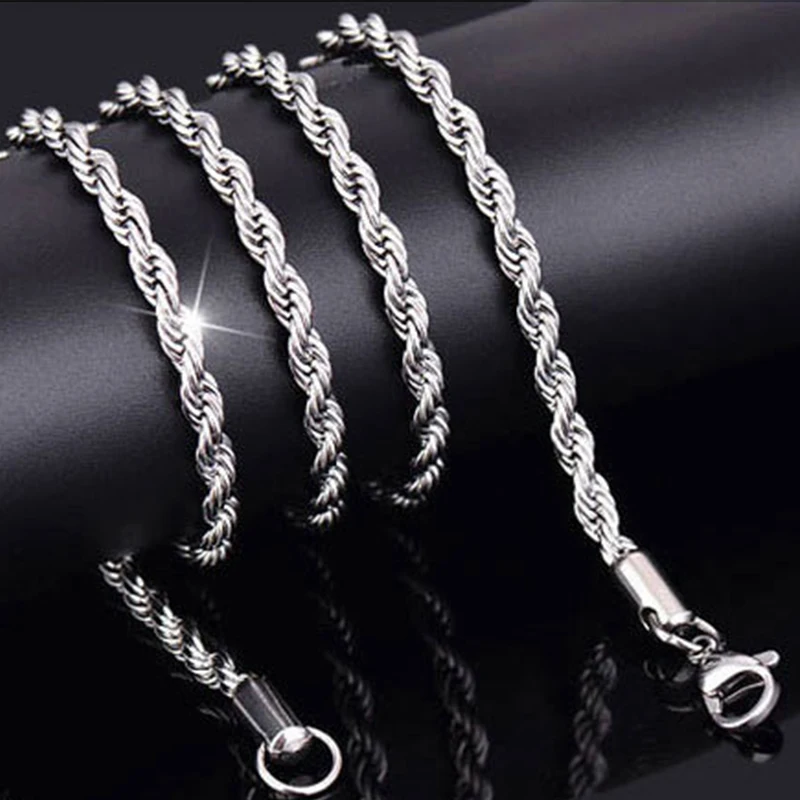 New Fashion 4mm Silver Plated Men's Rope Chain Necklace 16-24 Inch Jewelry | Украшения и аксессуары