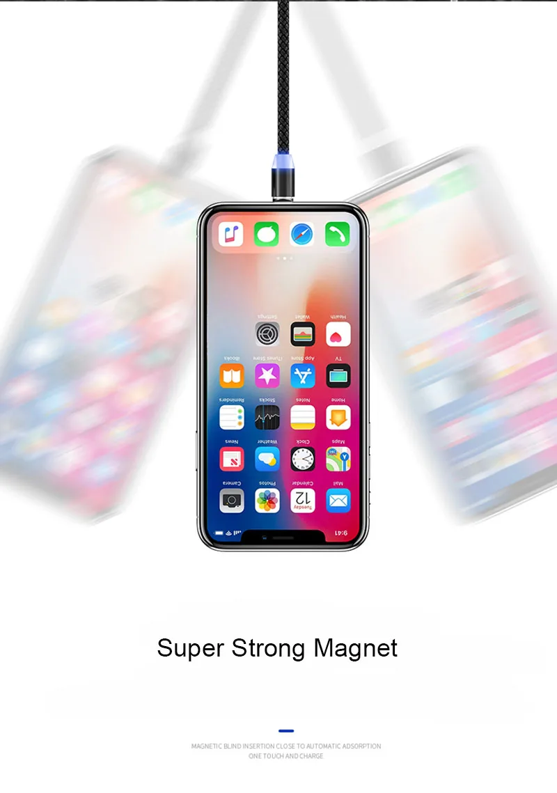 Магнитный зарядный кабель Sarika S03 360 для iPhone 5, 5S, 6, 6 S, 7, 8 Plus, X, XS, быстрая зарядка, кабель Micro USB type-C, Магнитный зарядный кабель