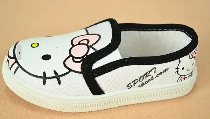 Милые популярные парусиновые туфли с героями мультфильмов «hello kitty» и «Микки Маус» для мальчиков и девочек; Детские повседневные модные кроссовки; сезон весна-осень