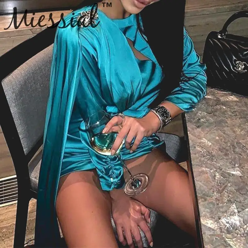 Женское атласное платье с длинным рукавом Miessial элегантное короткое мини для