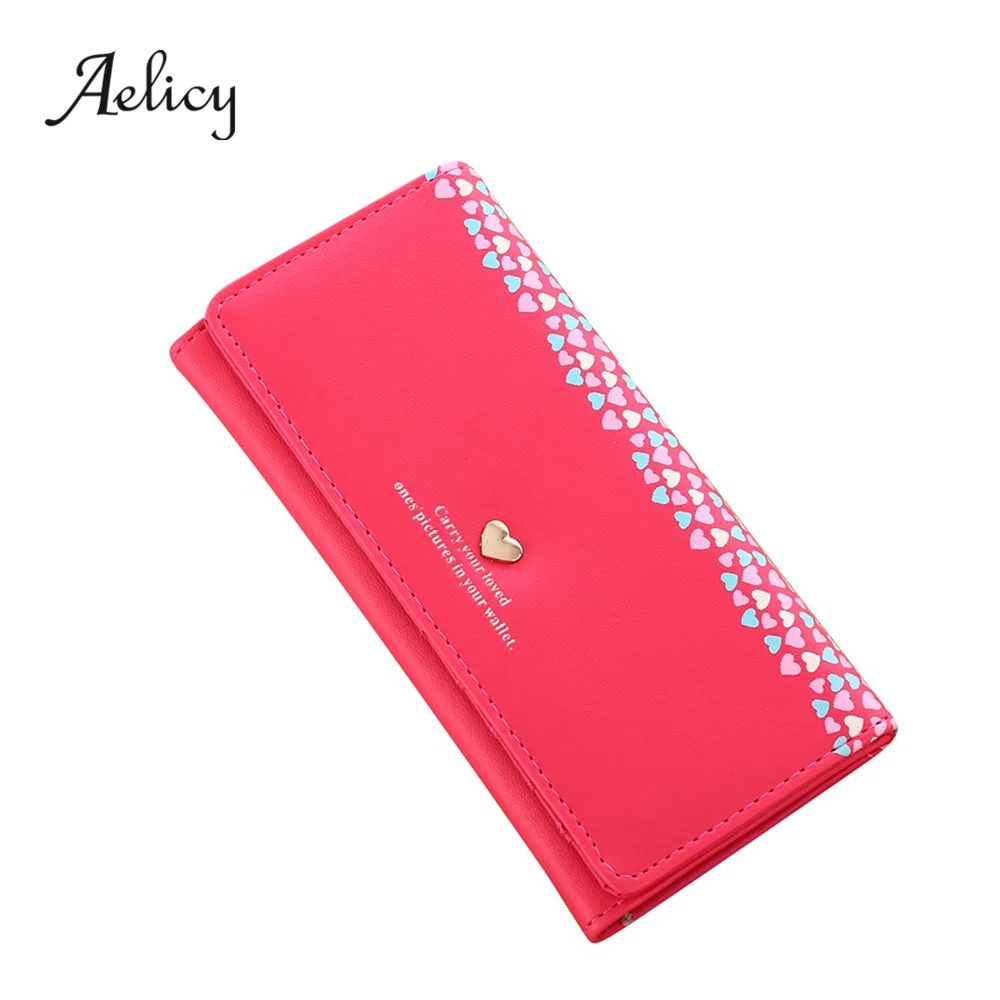 Hot Pink Aelicy, Женский кошелек с сердечком, Длинный кошелек, держатель для карт, сумочка, высокое качество, из искусственной кожи, сумка через плечо - Цвет: Hot Pink