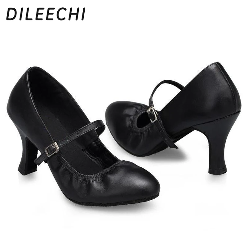 Женские кожаные туфли DILEECHI qiu dong черные Танго для латиноамериканских танцев на