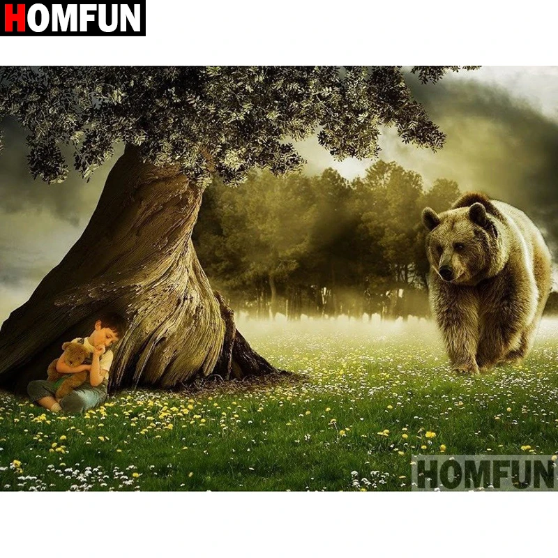 Алмазная 5D картина HOMFUN медведь и дерево вышивка крестиком полная выкладка