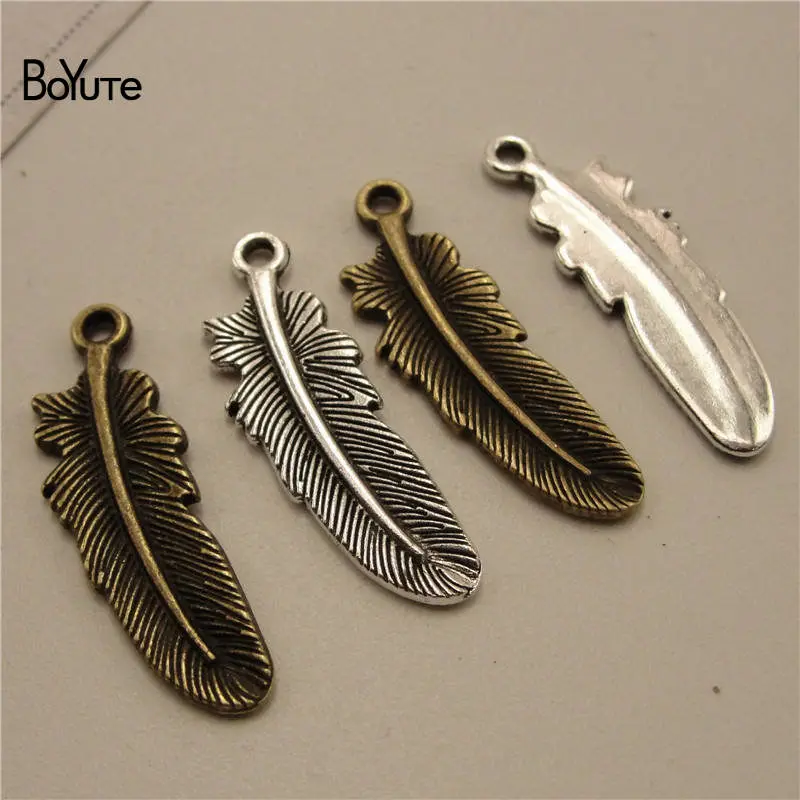 

BoYuTe (100 шт./лот) винтажные Подвески с перьями 30*10 мм, подвески «сделай сам», ювелирные аксессуары ручной работы, оптовая продажа