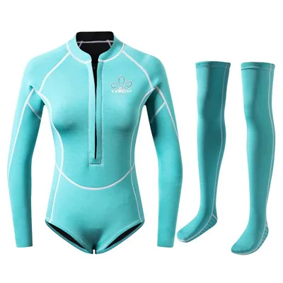 QVL1901 Light blue 2 мм неопреновый костюм для дайвинга женский Профессиональный Длинный Рашгард с длинными носками Рашгард для плавания Женский гидрокостюм для серфинга - Цвет: QVL1901 Light blue