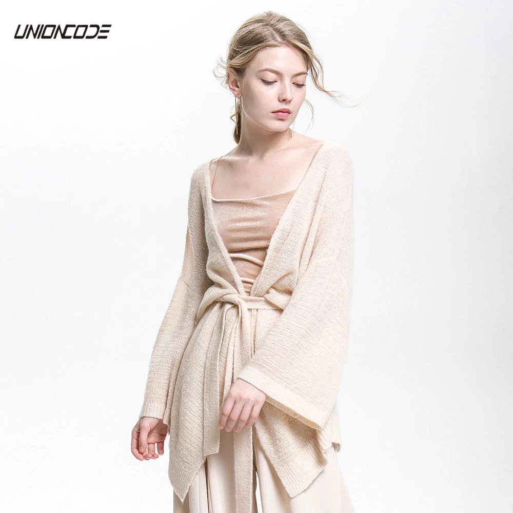 Fine Knit Channel Cardigan With Tie Belt Women 2017 Autumn Thin Knitwear Woman Low Dropped Shoulders Full Sleeve Long Sweater |