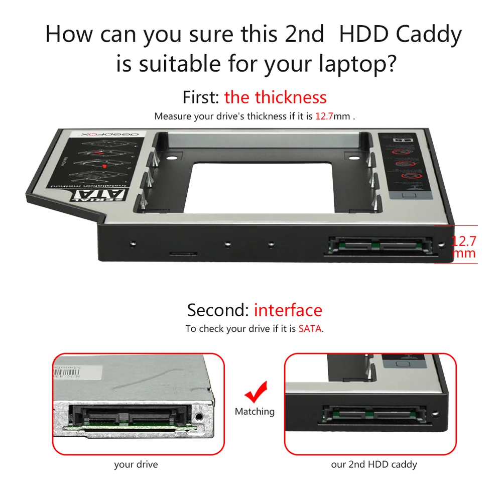 DeepFox SATA 3 0 2-й HDD Caddy 12 7 мм для 2 5-дюймового твердотельного диска корпус жесткого