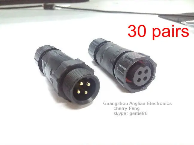 

DHL EMS Free Shipping! M14-4pin LED Street lamp special waterproof connector, IP68 Waterproof contacts Plug-In, 30 pairs/lot