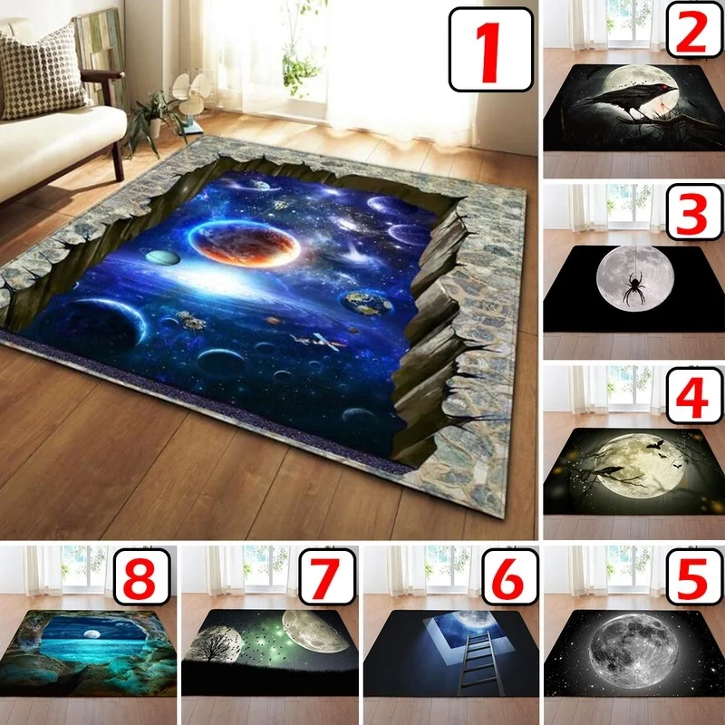Kopen 8 Stijlen 3D Gedrukt Moon Night Karpetten Voor Woonkamer Slaapkamer Anti-Slip Sofa Stoel Floor Mat Mode Keuken Tapijt Yoga Mat
