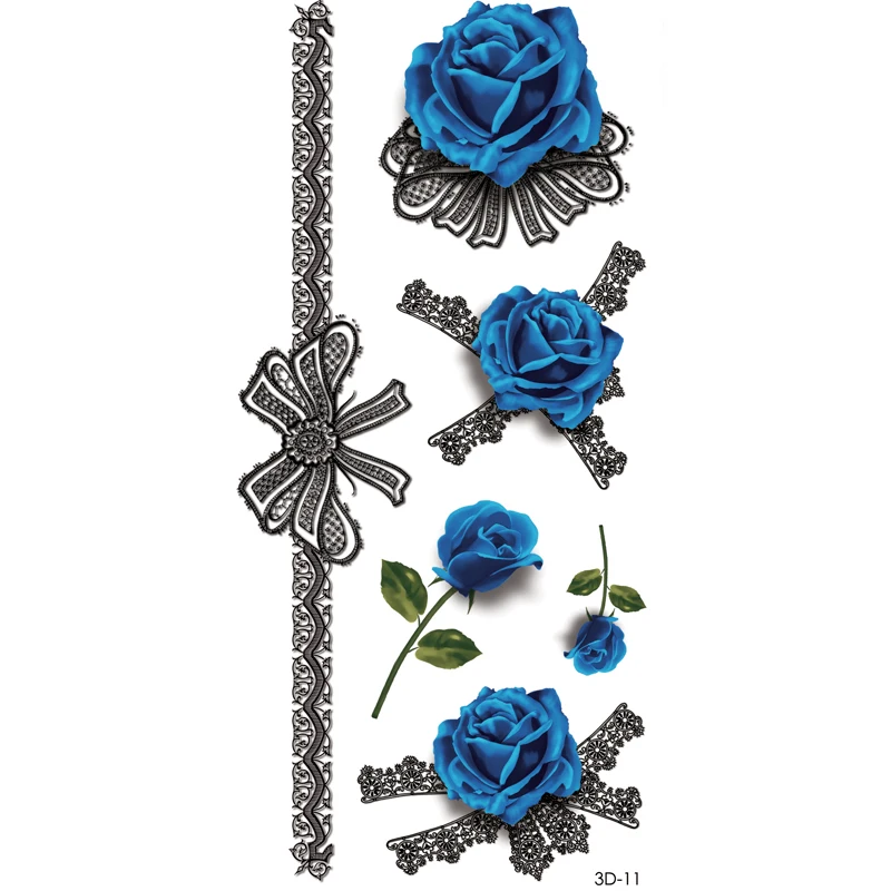 

Blue lover Rose Waterproof Tatoo sticker Women Henna blue Rose Temporary Tattoo Sticker 10*20cm
