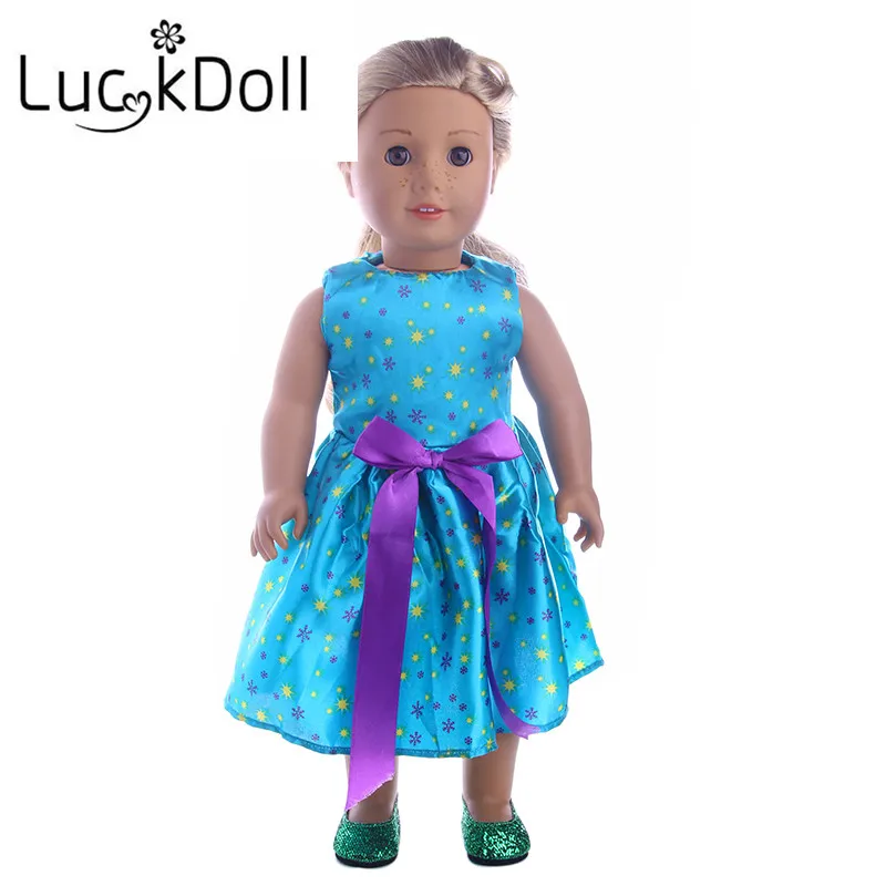 LUCKDOLL синее фиолетовое платье с бантом размер 18 дюймов американский 43 см Детская