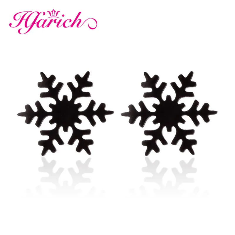 Hfarich Fashion Snowflake Earring Small Stainless Steel Flower Ear Earrings Piercing Christmas Jewelry New Year's Gift | Украшения и
