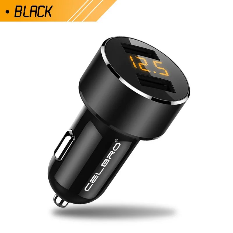 Black Обновленный двойной Переходник USB для зарядки в машине светодиодный дисплей автомобильное зарядное устройство для мобильного телефона samsung iPhone 3.6A металлическое автомобильное зарядное устройство 2 порта - Тип штекера: Black