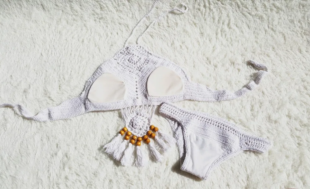 2017 вязаный купальник крючком бикини в богемном стиле с открытыми плечами высокая