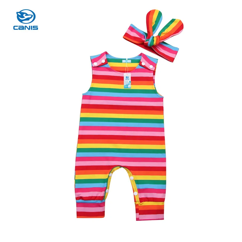 2 шт. детский хлопковый комбинезон в радужную полоску | Детская одежда и обувь