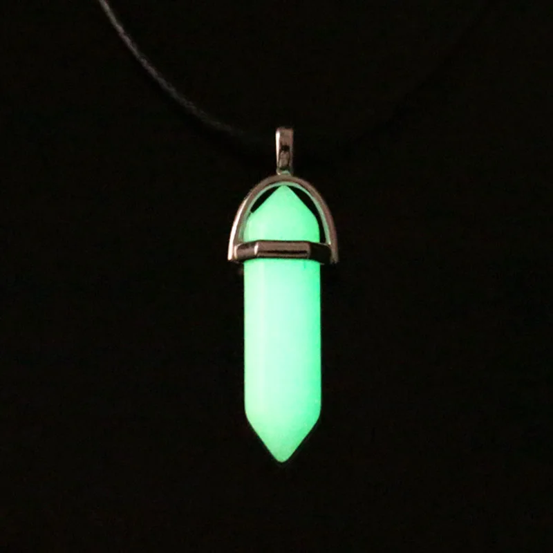 Glow in the Dark Luminous Stone Pendant Necklace with Moonstone, Natural Quartz Crystal, Opal, and Hexagonal Leather Chains image 3