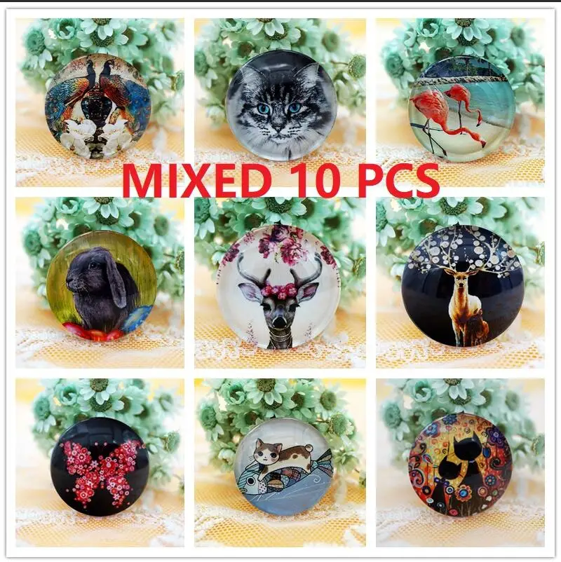 MIXED 10 PCS 10 шт./лот, Круглый, 8-20 мм, милый стеклянный кабошон для изготовления браслета, ожерелья для женщин,, серьги, булавки, брошь, поставка для рукоделия - Цвет: MIXED 10 PCS