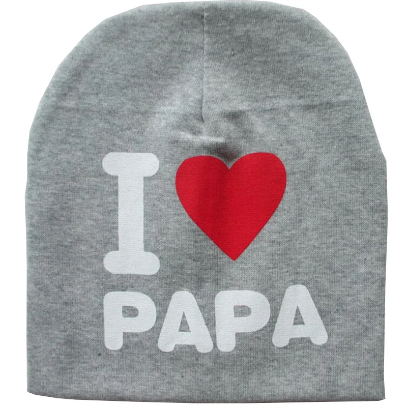 grey I love PAPA hat Детские шапки на весну и осень, детская трикотажная шапка, теплая хлопковая шапочка с принтом «I LOVE PAPA MAMA», детские шапки для девочек, шапки для мальчиков - Цвет: grey I love PAPA hat