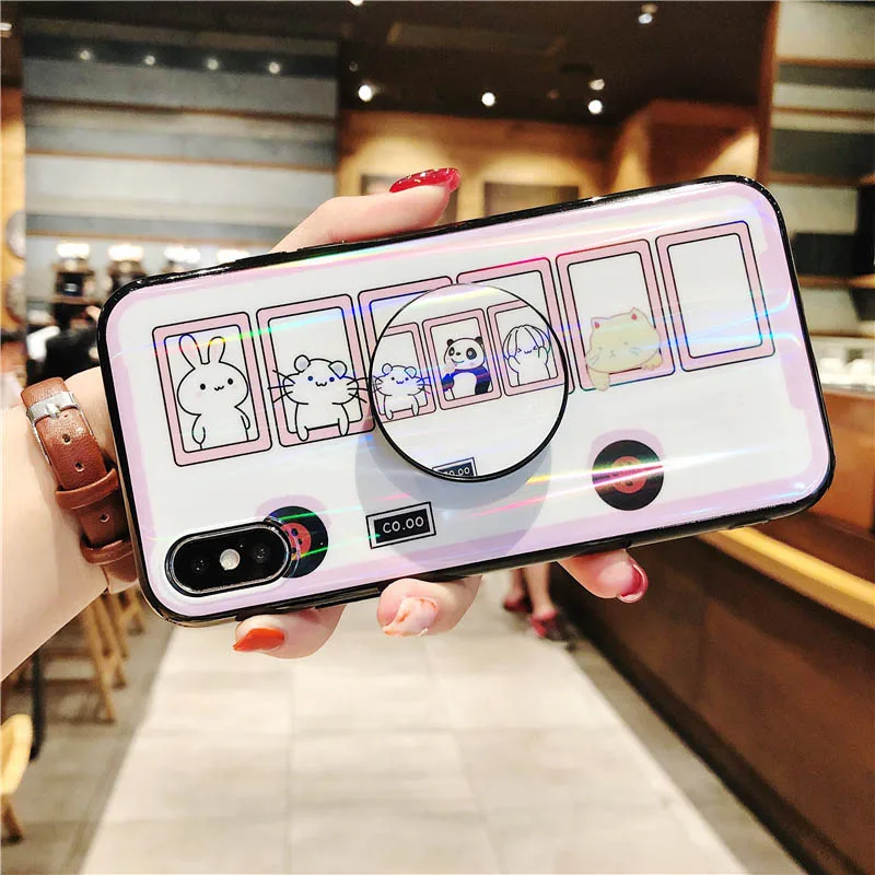 Глянцевый лазерный чехол для телефона с кольцом-держателем iPhone Xs 8 8Plus 7 7Plus 6 6Plus X