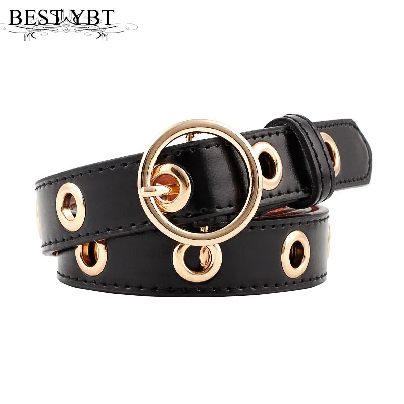 

Best YBT Women PU Leather Belt Alloy Round Buckle Hollow Simple Decoration Women Belt Fashion Casual Students Dress Cowboy Belt