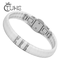 good quality stainless steel women men bracelet with cubic zircons never lose color black white ceramic bangle bracelet gift