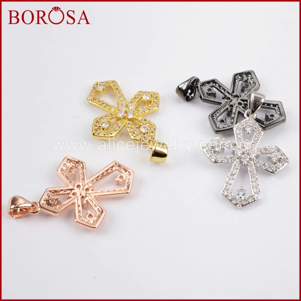 Borosa cz микро проложить белый циркон крест Форма Хрустальный блеск кулон ювелирные
