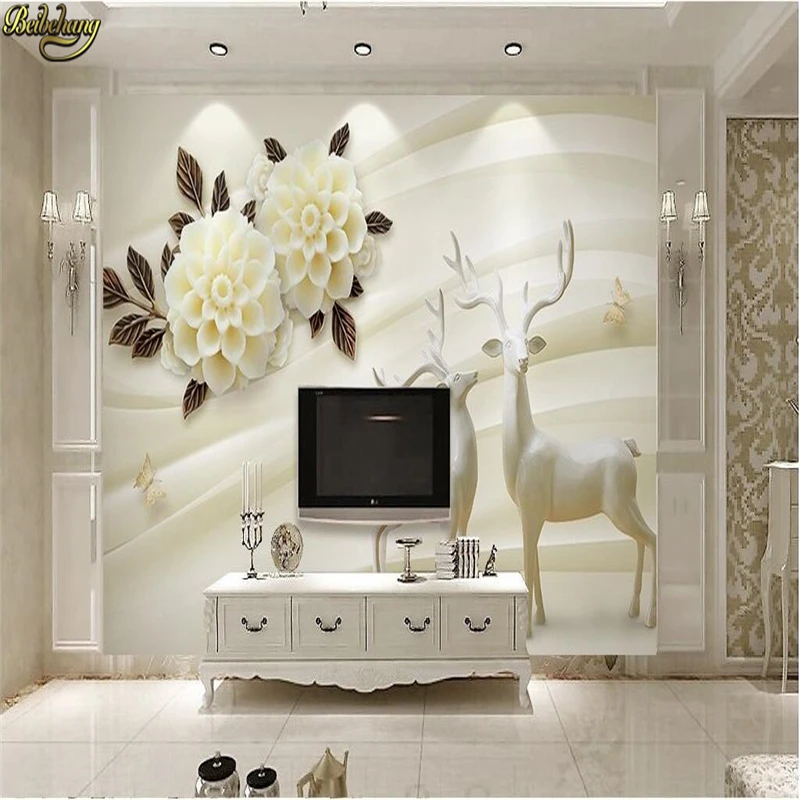 

beibehang Custom photo wallpaper large mural wall wall 3d 3d striped elk hydrangea flower modern TV backdrop