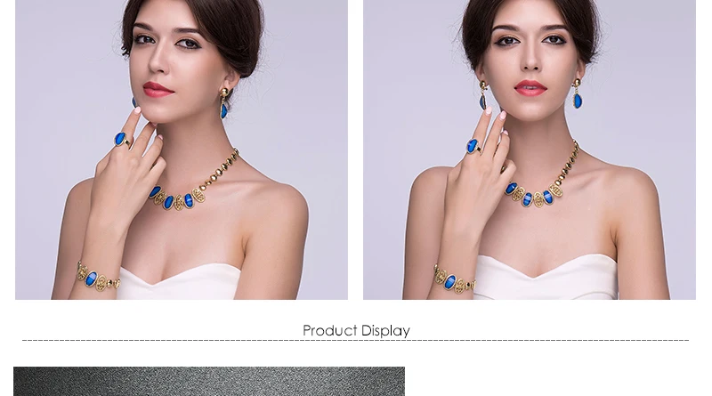 OUMEILY Boho Свадебные Ювелирные наборы Дубай золото нигерийский Африка набор украшений для женщин Винтаж Синий Кристалл ювелирные изделия костюм