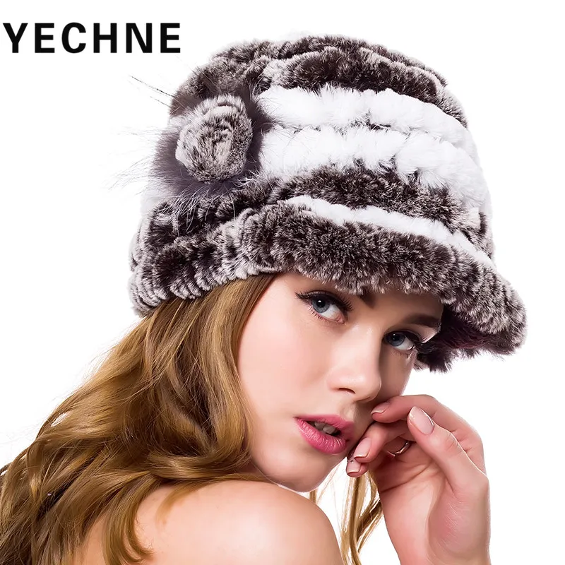 

Winter fur hat Women Genuine Knitted Rex Rabbit Fur Hats Natural Stripe lady winter warm Headwear Rex Rabbit Fur Handmade Caps