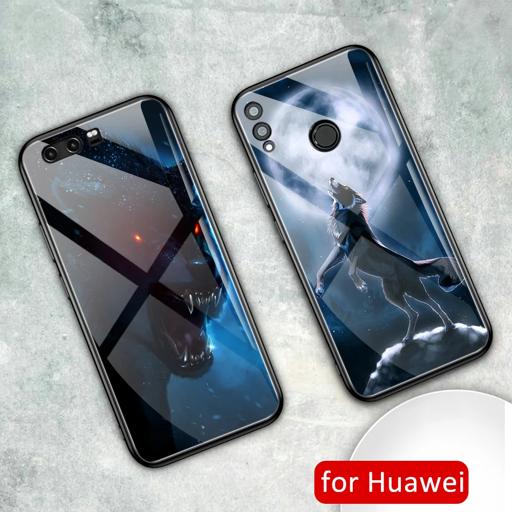 Чехол для Huawei honor 8x стеклянный чехол 9 Wolf Animal max 10 20 20i v9 v10 v20 play note 10|Бамперы| |