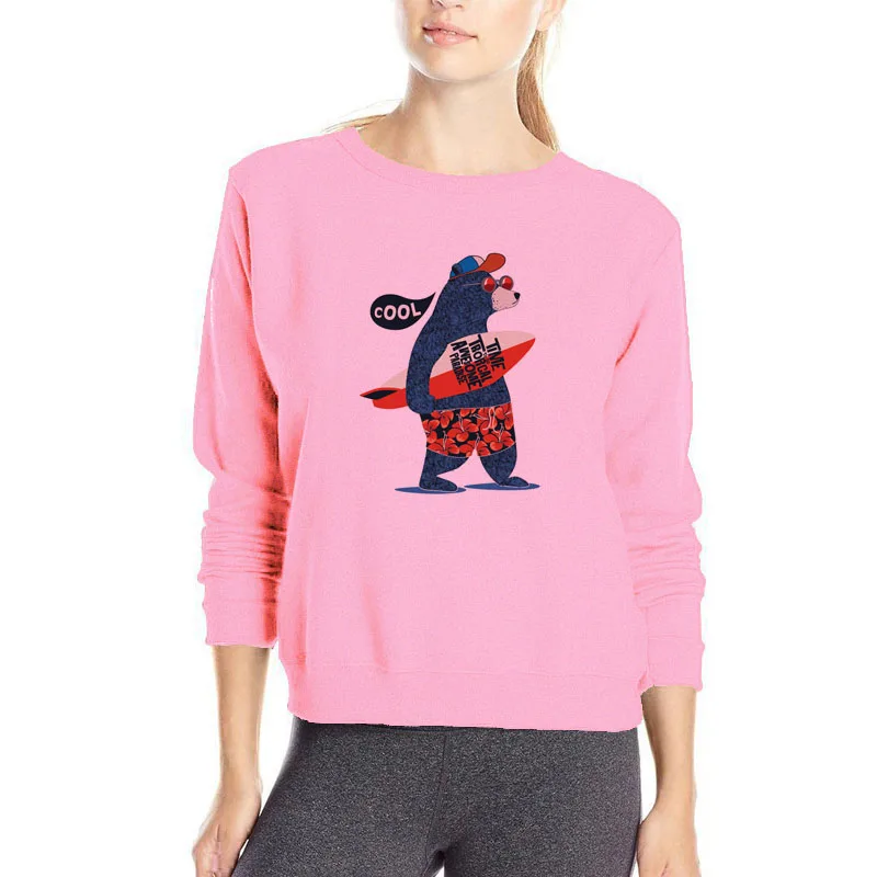 Cool bear playing surfboard hoodies personality design funny sweatshirt women harajuku kpop hoodie sweat femme fashion streewear | Женская