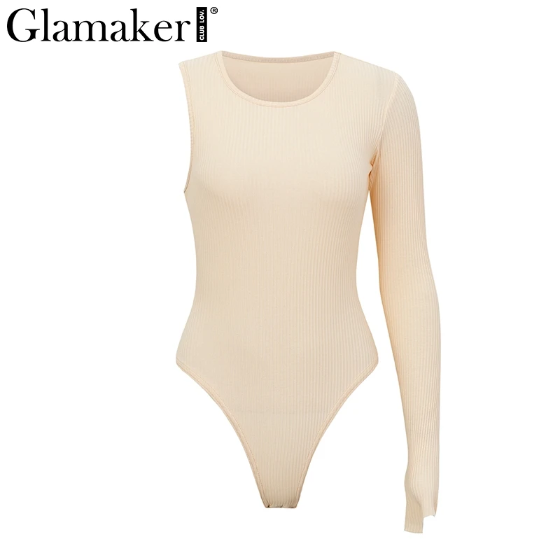 Glamaker, на одно плечо, трикотажный, с длинным рукавом, боди для женщин, летний, сексуальный, цельный, боди для женщин, весенний, комбинезон, Комбинезоны