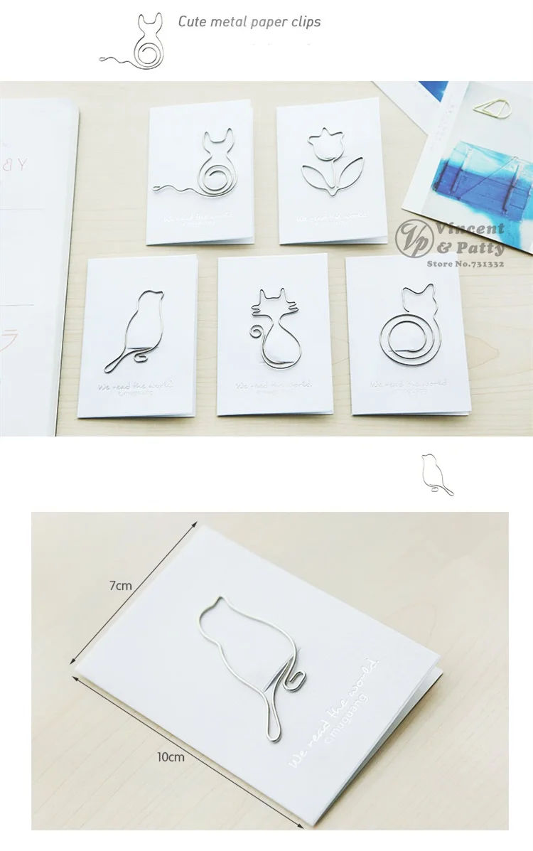 50 шт./лот металлическая Закладка Милая птица и кот скрепка для книги канцелярские