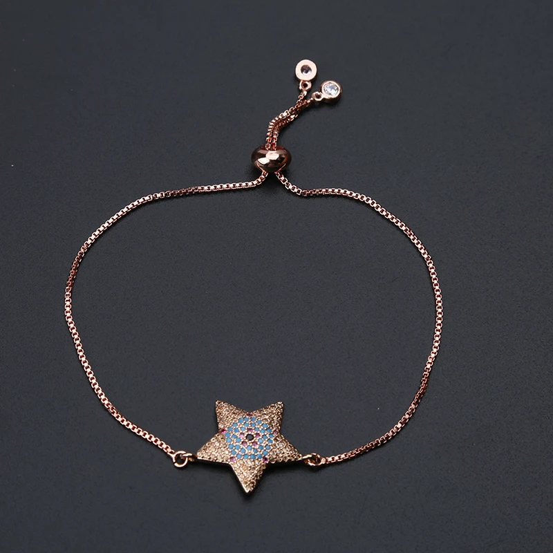 1pc Micro Pave CZ Star Charm slide copper box chain evil eye Bracelets &amp bangle for men Connector Friendship | Украшения и
