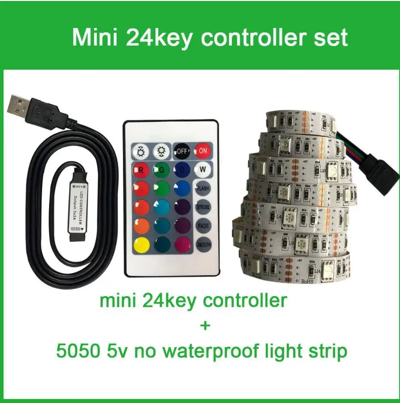 USB Светодиодная лента 5050 DC 5 В без водонепроницаемости RGB светодиодный 30 светодиодный s светильник гибкий 50 см 1 м 2 м для ТВ фоновый светильник ing - Испускаемый цвет: mini 24 set