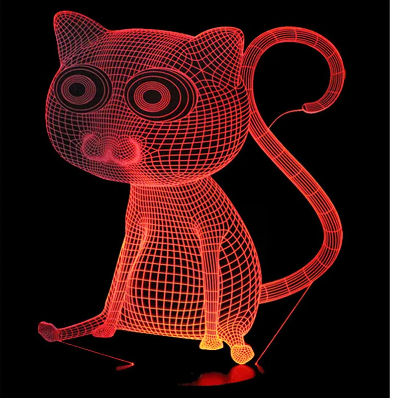 Светодиодный 3d ночник кошка сидит с 7 цветов света для украшения дома лампа