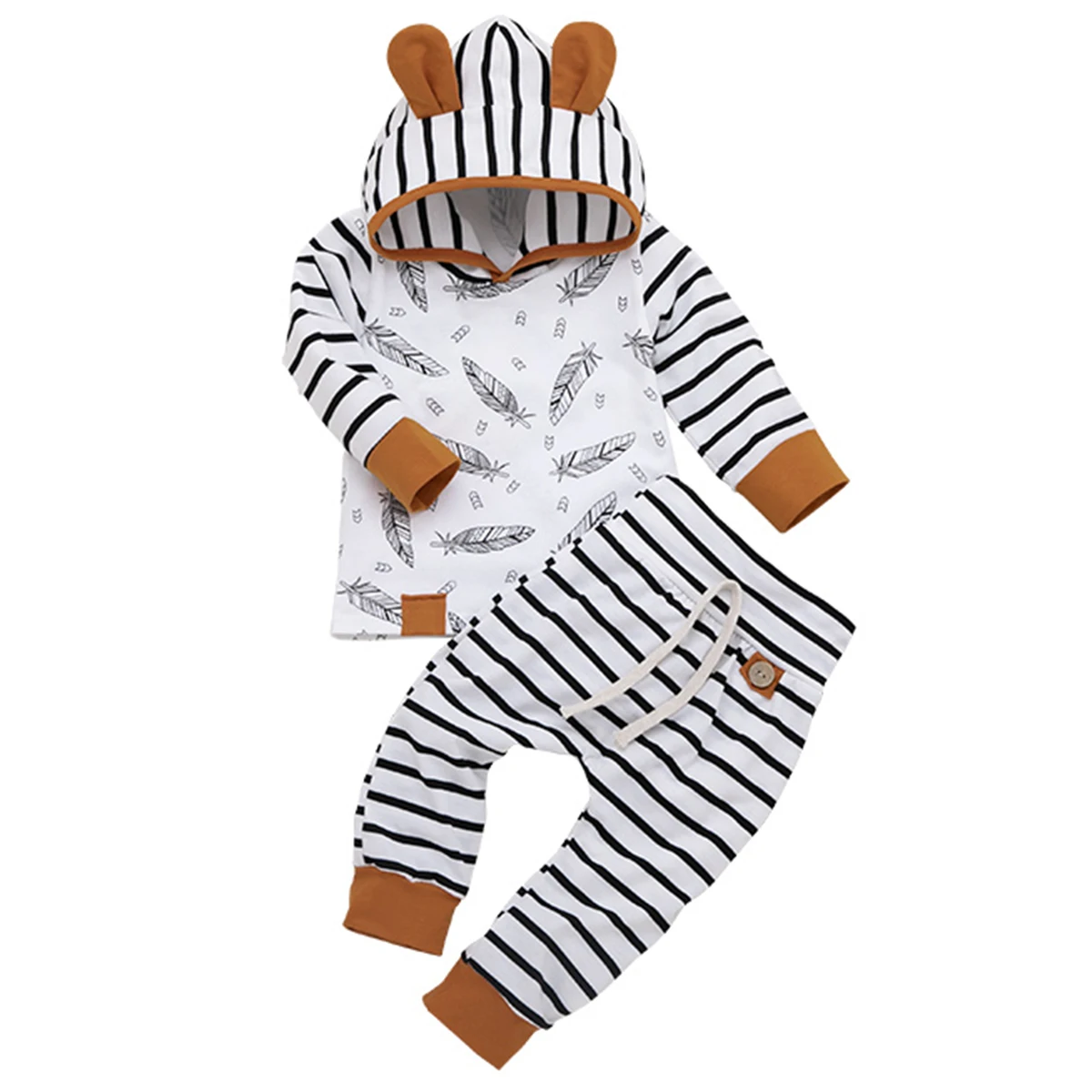 Baby Girls Hooded ear T-shirt Tops Striped Long Pants Clothing Cotton Outfits Set Newborn Infant Kids Girl Clothes Sets | Детская одежда