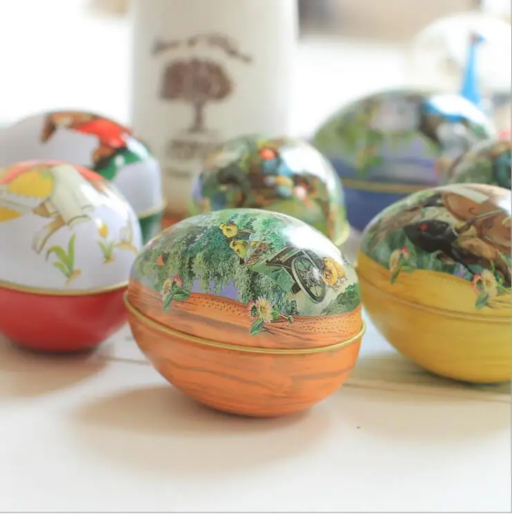 6PCS/LOT Small Easter holiday Box Egg Shape Storage Can Chocolate Collect box Rabbit Printing tin gift case Pill | Дом и сад