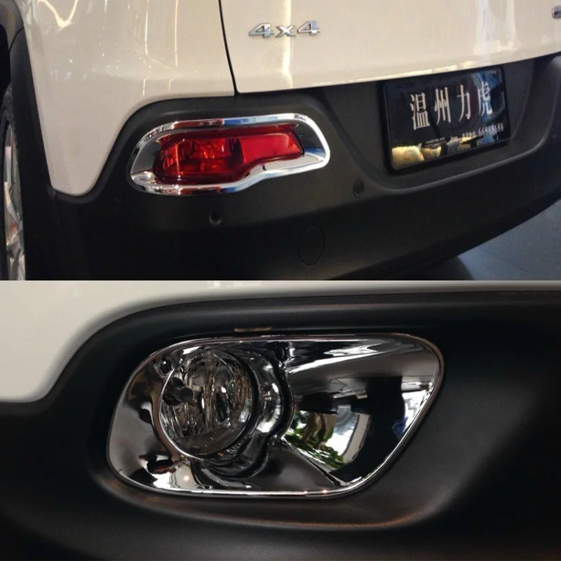 

car styling Front Rear Tail Fog Lights Covers Trims Exterior Molding Chrominum For Jeep Cherokee 2014 2015 to 2017 Free shipping