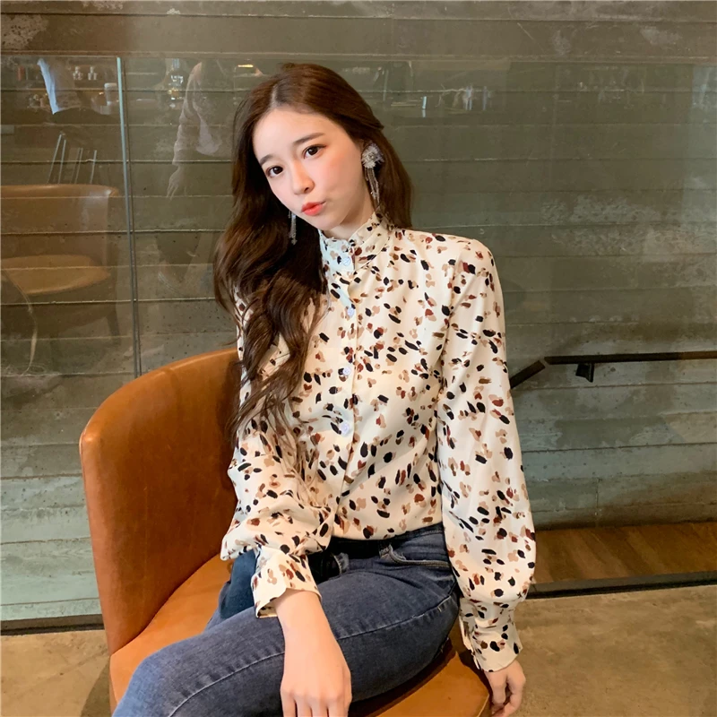 Женская блузка в винтажном стиле с воротником стойкой элегантная шифоновая