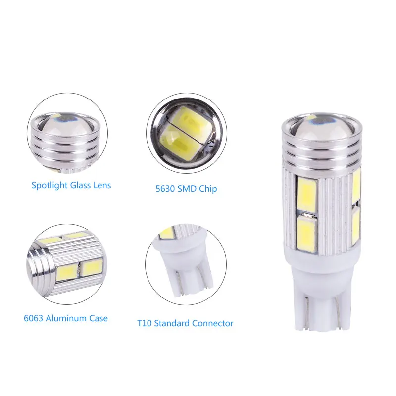 Runmade T10 10SMD 5630 Автомобильный светодиодный светильник автомобильные 6000K белый