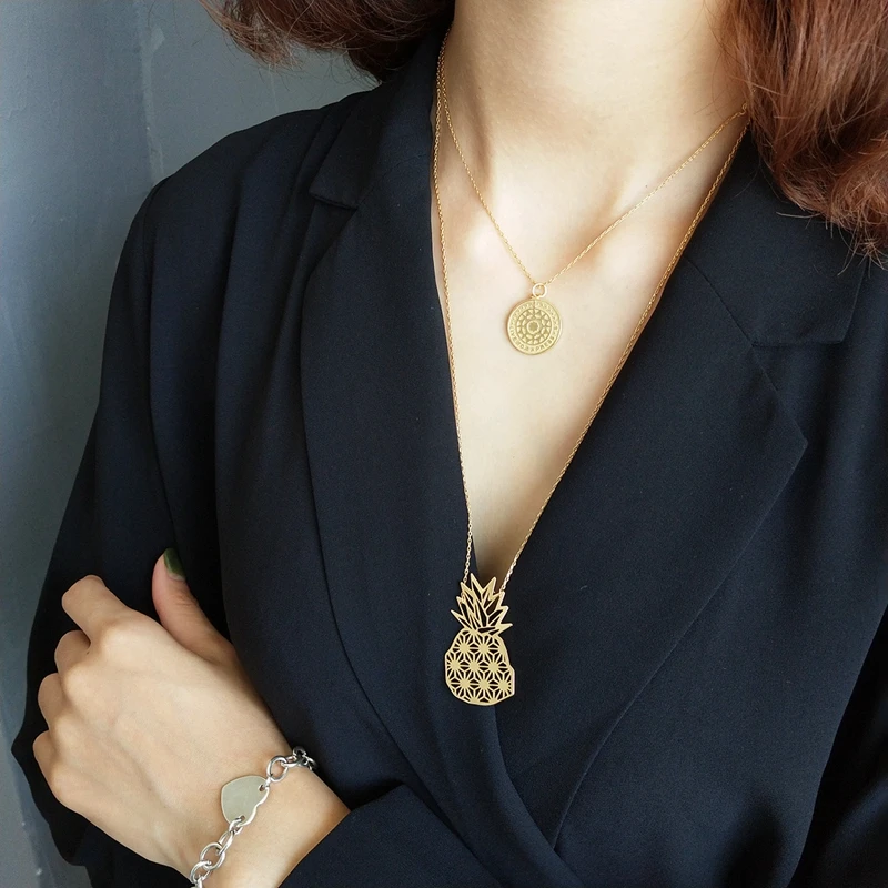 925 sterling silver pineapple pendant necklace gold openwork long sweater jewelry gift | Украшения и аксессуары