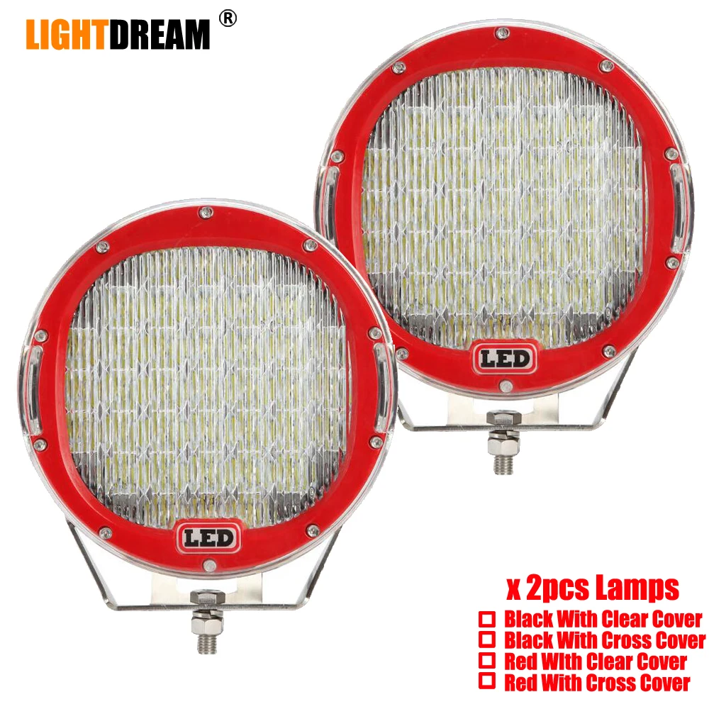 2pcs 9" Inch Round 185W Led Work Lights 12500LM IP67 Clear/Cross Cover For ATV Off road 4x4 4WD SUV Truck Boat Led Driving light