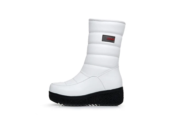 White New Winter Mid Calf Boots Women Genuine Leather Boots Wedges Round Toe Mid Heels Boots High Quality Shoes Size 34-41 M4.0 - Цвет: White