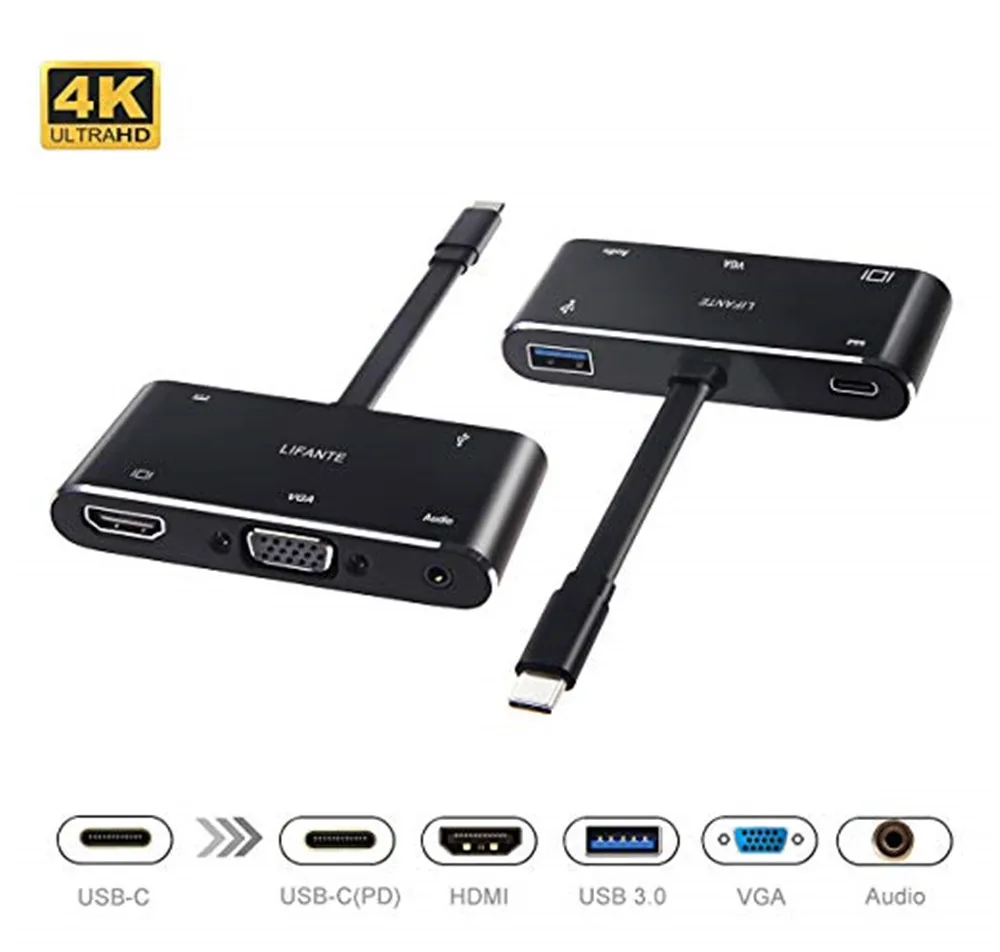 Адаптер Type C к HDMI 4K VGA/аудио/USB 3 0 порт + USB (PD) конвертер для ноутбука