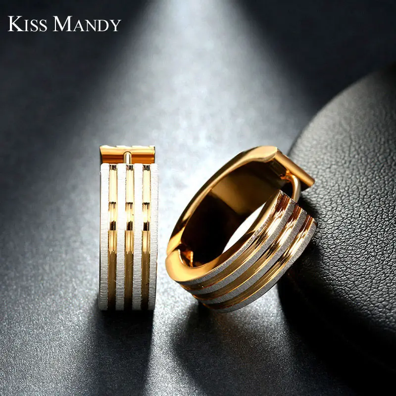 Женские трехслойные серьги кольца KISS MANDY из нержавеющей стали золотого цвета