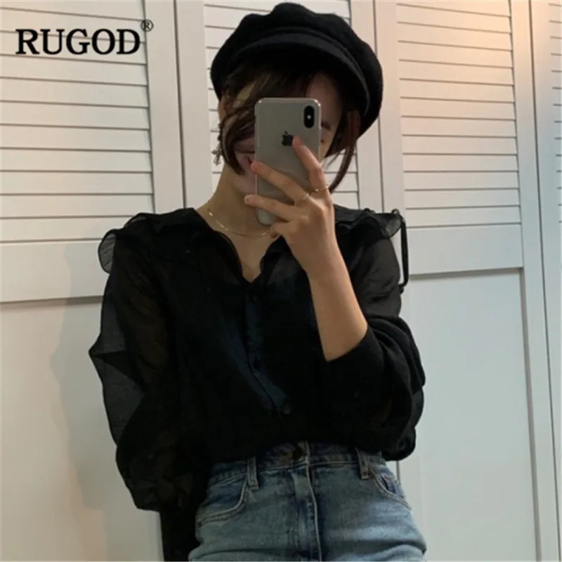 RUGOD/Весенняя Новая модная женская блузка милая Женская однотонная элегантная