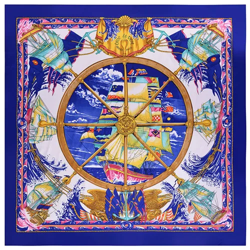 Royal Blue POBING, роскошный бренд,, саржевый шелковый шарф, женский, с буквенным принтом, Леопардовый, для шеи, обертывания, Echarpe, квадратный, женский, большой размер, шаль, хиджаб, шейный платок - Цвет: Royal Blue